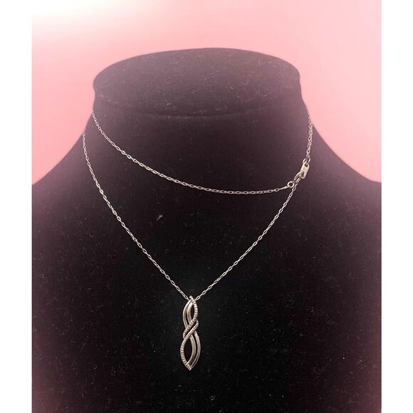 JWBR Signed Sterling Silver Necklace, Infinity Knot Pendant, Diamond Accent - Picture 3 of 8
